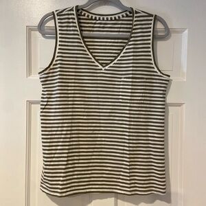 Garnet Hill Organic Pima Cotton Striped V-Neck Tank Top Size M
